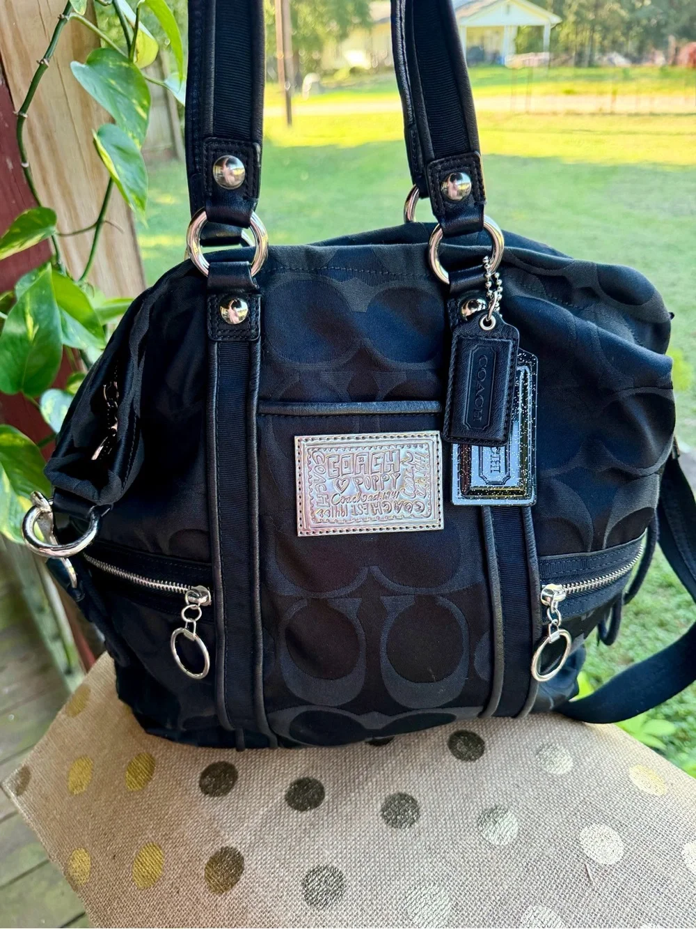 Coach Poppy #13843 Signature Spotlight ~All Black Tote Shoulder Bag 2009 ~Y2K